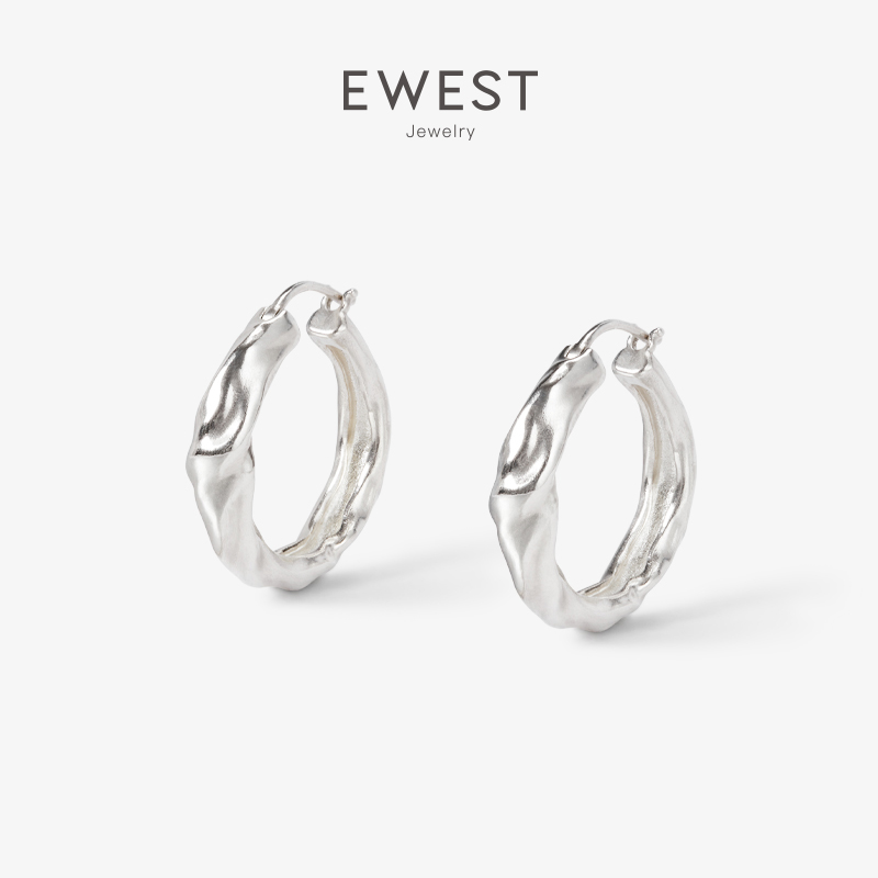EWEST小众银耳环女耳饰素圈耳圈