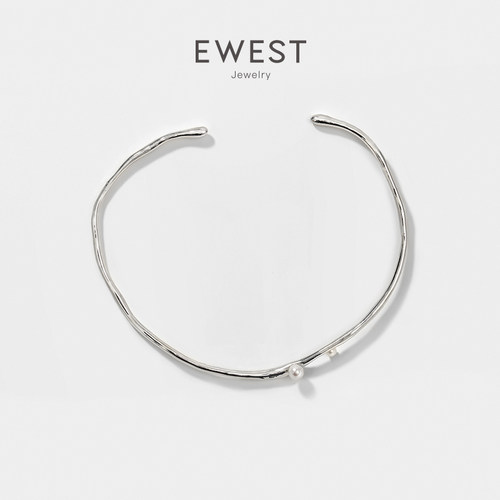 EWEST 小众银项圈女小米珠设计颈链巴洛克珍珠项链高级轻奢锁骨链