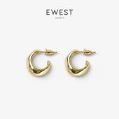 EWEST 耳饰925银镀18K金耳钉女小众设计感气质金色耳环高级感耳圈