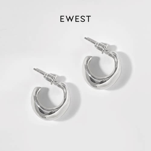 EWEST 简约素面耳饰925纯银耳钉女小众设计感气质耳环高级感耳圈