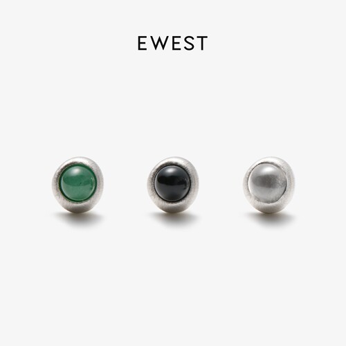 EWEST 黑色玛瑙经典耳钉女白水晶小众东陵玉养耳洞耳饰设计感耳环