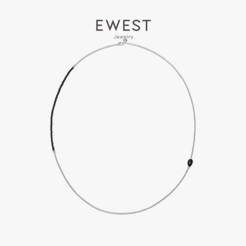EWEST 新款长链条拼接银项链黑曜石女小众颈链高级925锁骨链项饰