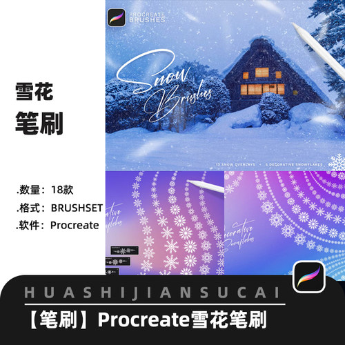 F117procreate笔刷冬天雪花特效飘雪下雪冰晶唯美雪景ipad插画
