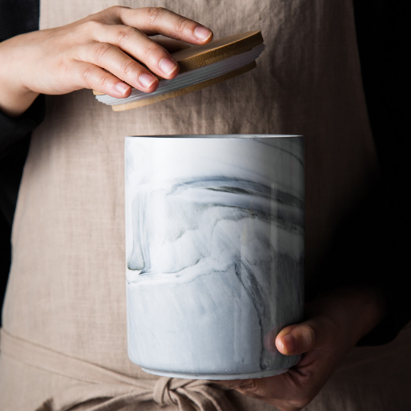 Huafu Northern Europe Simplicity Marbling With cover ceramics Tea pot household Large food Storage tank Canisterin the Tableware , Tea set , Tea caddy  category - from Buy2taobao.com to provide professional Taobao agent buy service
