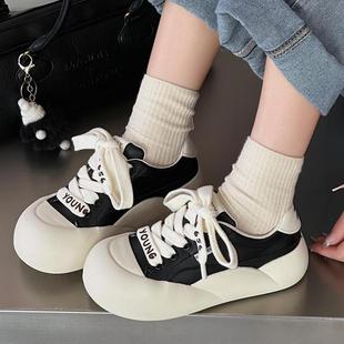 25105软真皮系带休闲鞋 时代印象面包软厚底低跟小白鞋 2025春新款