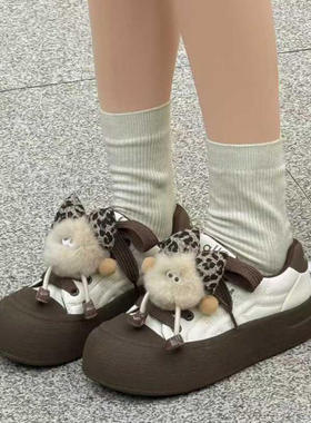 时代印象牛皮冬加厚绒女鞋2025秋单里25595低跟挂可爱小猴休闲鞋