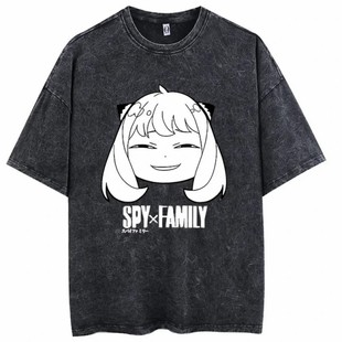 嘻哈街头复古水洗做旧纯棉T恤原宿间谍家庭过家家Spy Family
