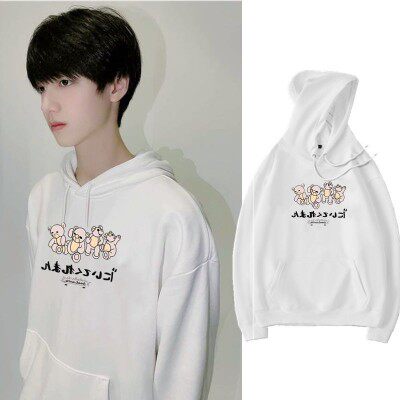 祺祺TF家族朱志鑫同款卡通小熊套头秋冬加绒加厚ins男女连帽卫衣