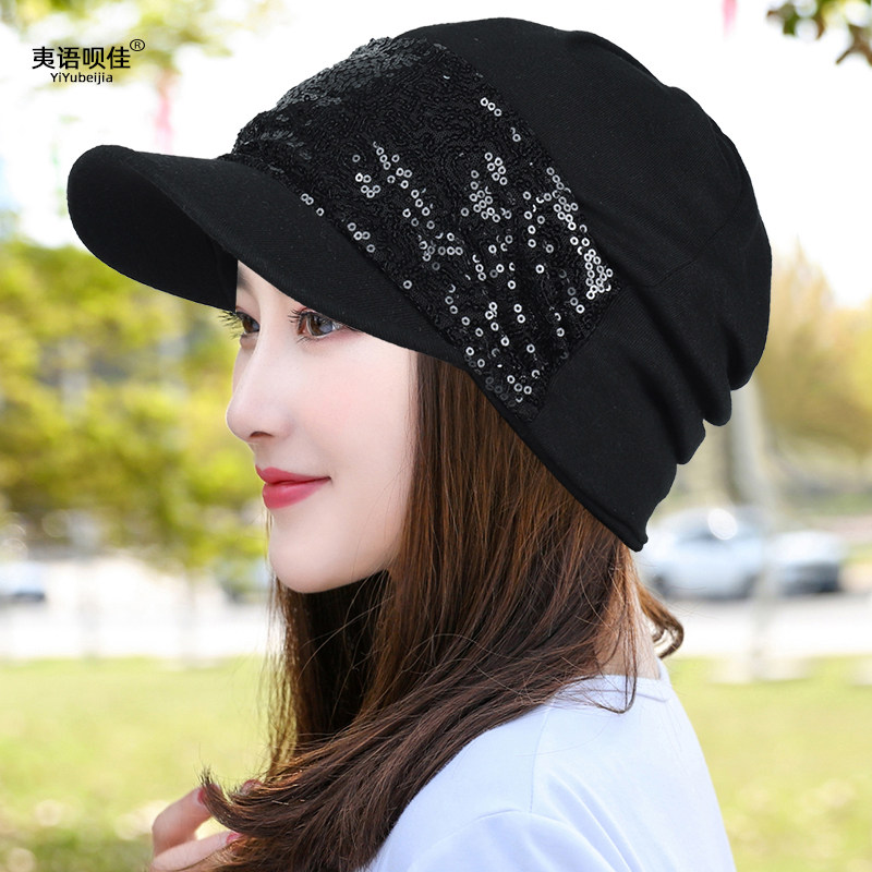 露马尾亮片设计鸭舌帽女士薄款