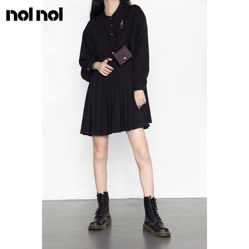 nolnol衬衫裙小个子百褶连衣裙