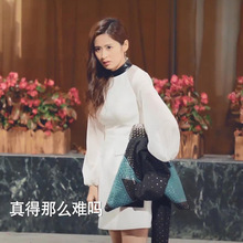 乔安你好颖儿同款白色拼接灯笼袖裙2