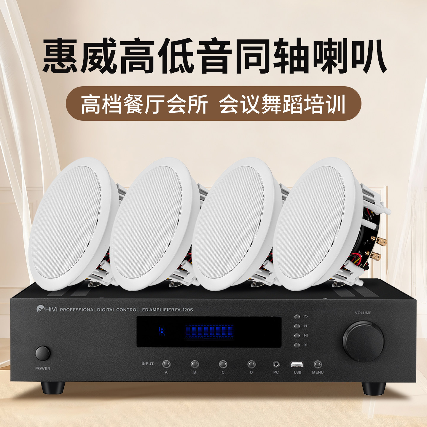 惠威VX6-C高端商用HIFI定阻同轴环绕立体声吸顶喇叭吊顶音箱套装