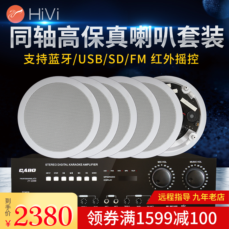 惠威定阻同轴吸顶喇叭VR6-C加功放 立体声天花吊顶 吸顶音响套装