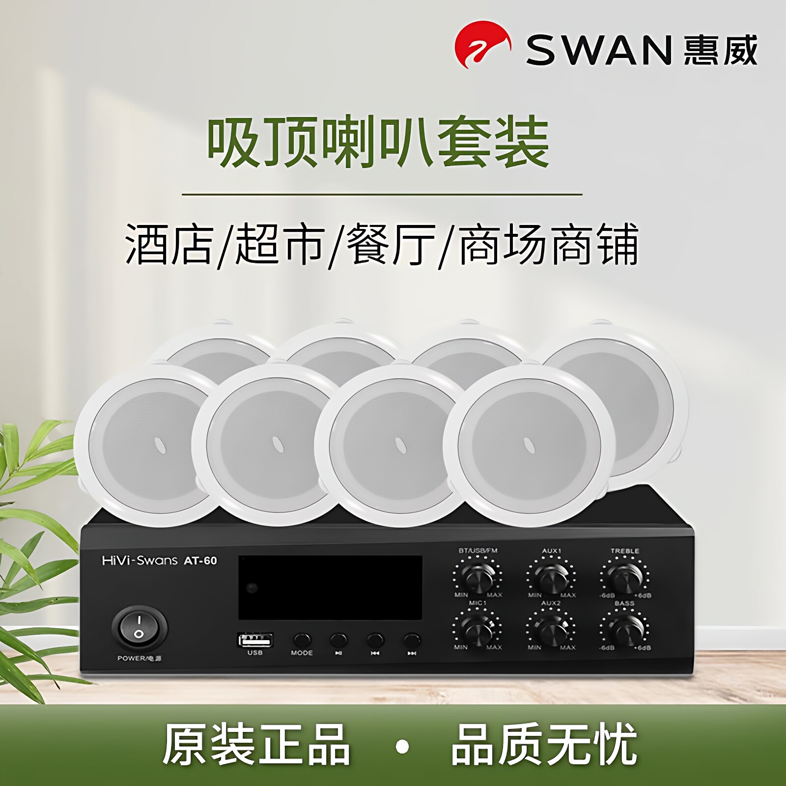 Hivi/惠威 TD202门店家用公共广播吸顶喇叭天花吊顶音箱功放套装