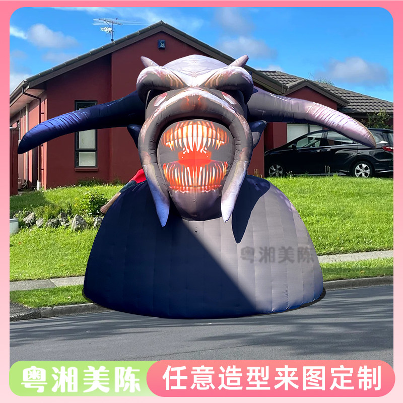 充气恐怖龅牙牛角鬼头仿真万圣节