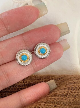 复古新中式高级感意大利工艺轻奢松石小雏菊耳钉小众设计百搭耳饰