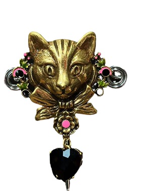 中古vintage欧美西洋古董回流重工做旧设计可爱猫头耳钉胸针饰品