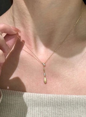 轻奢法式复古简约拉丝镶钻流苏水滴项链高级感精致百搭时尚锁骨链