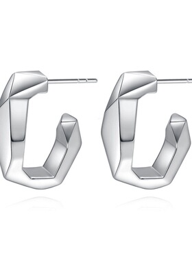 轻奢欧美金属感不规则几何C型耳钉时尚潮流简约气质小众百搭耳饰