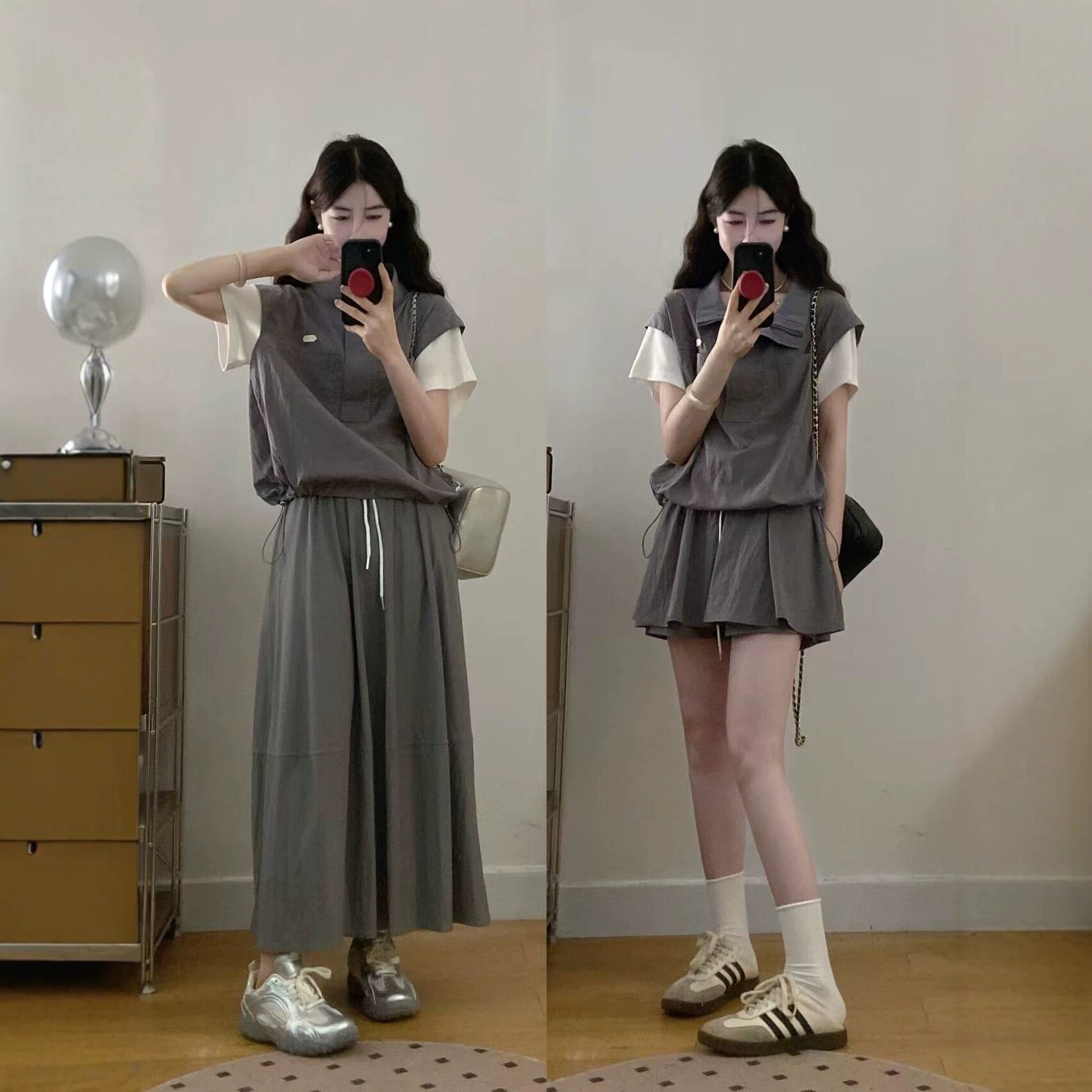 爱依轩 时尚休闲运动套装女夏装新款显瘦短袖T恤上衣短裙裤两件套