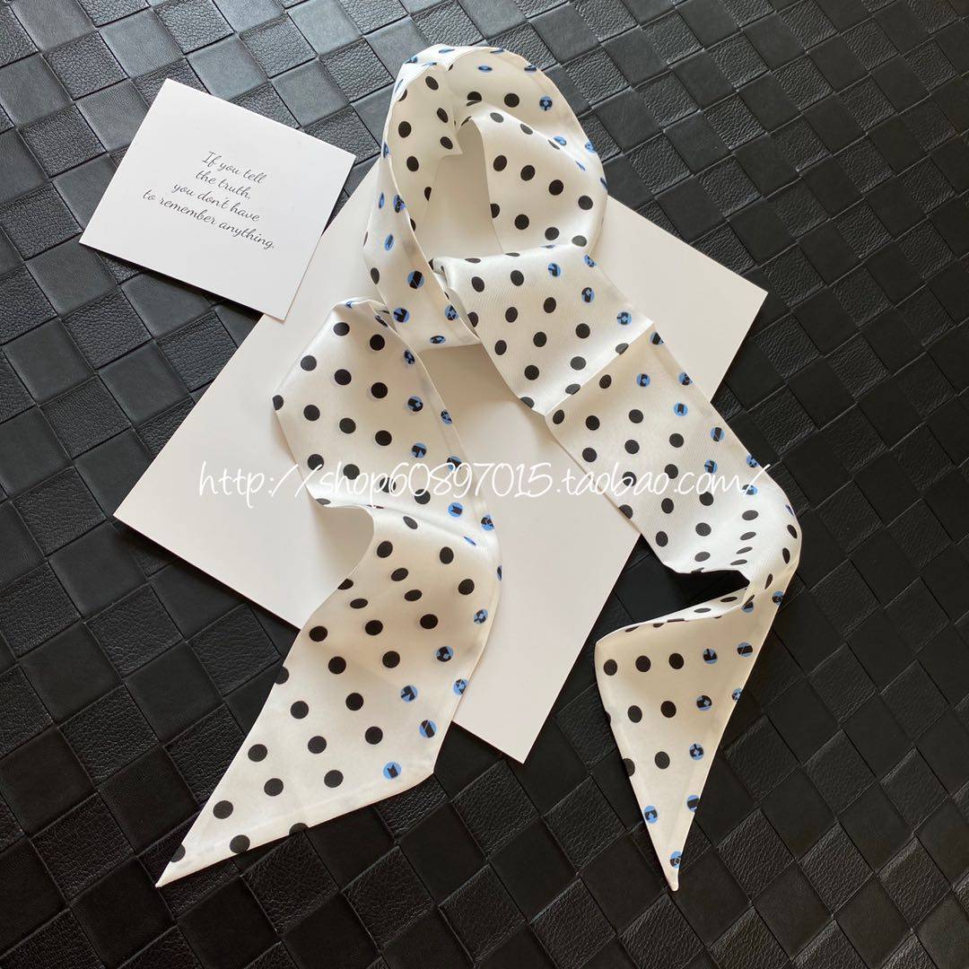 自留简洁波点桑蚕丝斜纹绑包手柄手腕丝巾发带女装饰领巾春秋