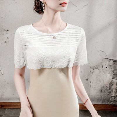 蕾丝宽松短款上衣女短袖