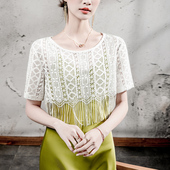 罩衫 镂空蕾丝上衣女短款 新款 流苏连衣裙外搭宽松短袖 半袖 2026秋季