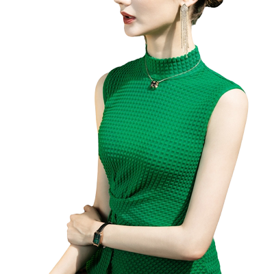 半高领蕾丝打底衫女无袖洋气