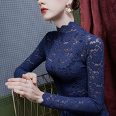 加绒2026女装 秋冬蕾丝打底衫 内搭立领洋气时尚 长袖 上衣 女高领修身