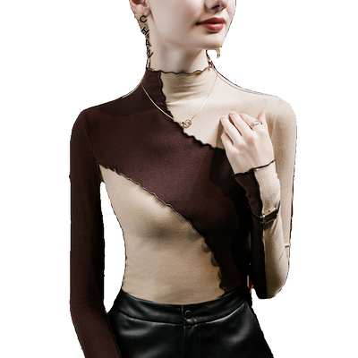 女装T恤木耳边半高领打底衫女