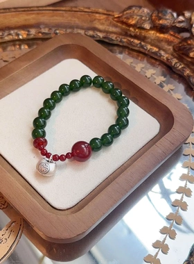 福字如意胖锁吊坠项链玉髓手链祖母绿气质配饰天然石串珠锁骨链