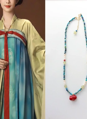 新年新剧网红款红蓝绿帝王砂如意吊坠颈链短款项链凤凰青金国风