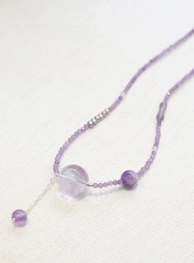 紫水晶大水晶球锁骨链天然水晶单珠夏季新款纯欲风梦幻紫色