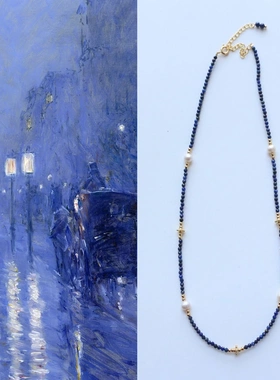 蓝色青金石极细串珠项链淡水珍珠锁骨链百搭气质手工个性女生饰品