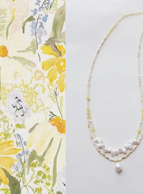 新中式国风项链小众鹅黄色米珠巴洛克珍珠项链