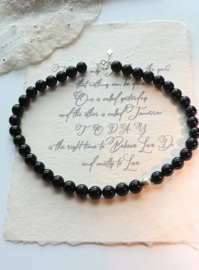 轻奢复古7A级天然黑玛瑙串珠项链锁骨链高级感女生百搭颈饰