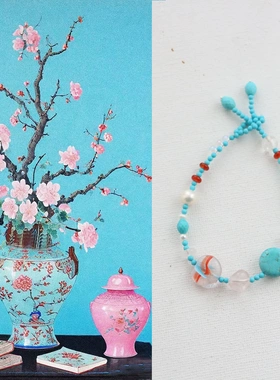 夏日清新红蓝白手链韩系松石蓝青春白手链苹果捷克珠手串