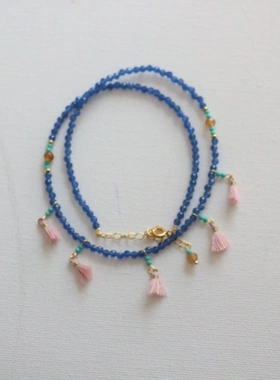 中式简约蓝色串珠项链女百搭高颜值小众锁骨颈链气质女孩饰品