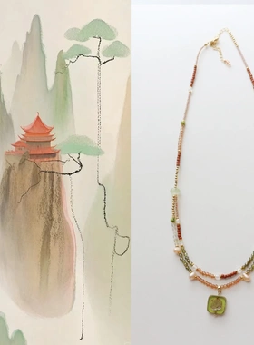 新中式轻奢时尚天然石手工串珠项链双层百搭小众简约古风锁骨链