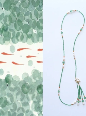 清新江南绿天然石串珠项链长款流苏毛衣链高颜值珍珠颈饰国风饰品