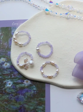 原创手作紫玉天然淡水珍珠串珠戒指 小众独特设计感时尚个性指环