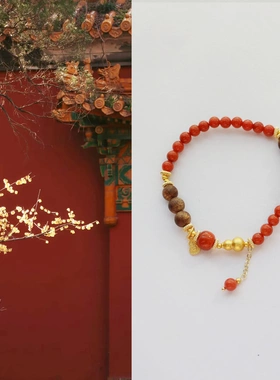 原创设计南红手链沉香木满色满肉柿子红手串