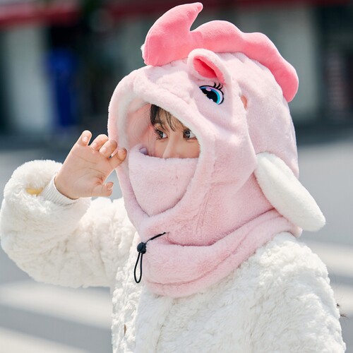 一体帽户外可爱女冬季长耳朵帽子