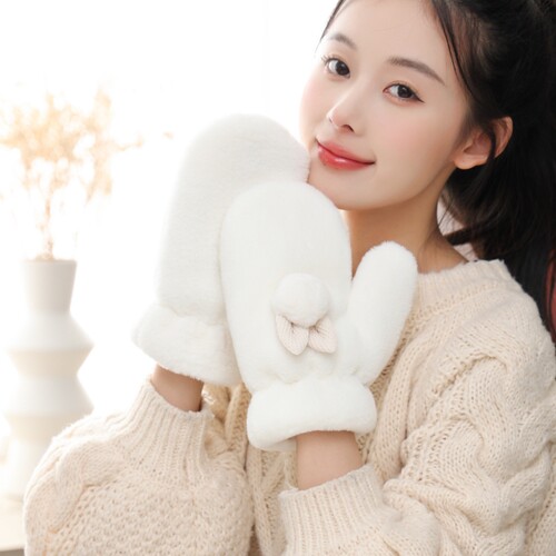 女涤纶包指双层加厚保暖手套