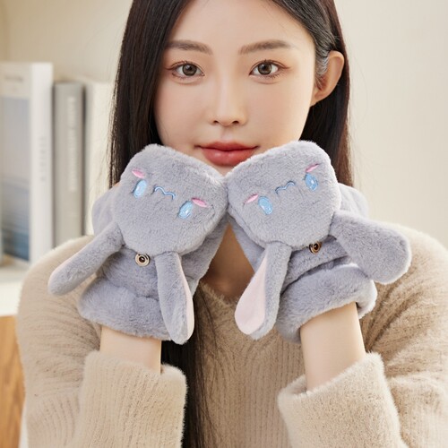 女毛绒翻盖翻盖两用保暖手套
