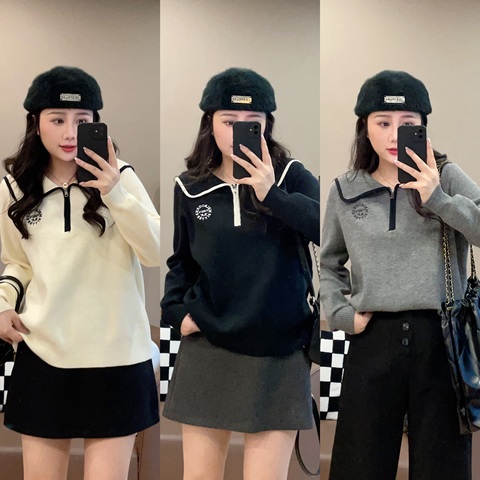 针织毛衫遮肉显瘦大翻领套头