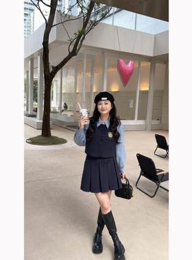 学院风毛呢上衣百褶裙显瘦套装