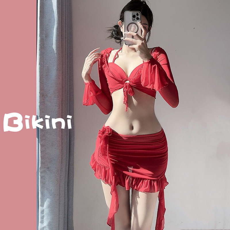 鲨鱼小姐2025新款比基尼四件套分体泳衣女高级感纯欲网红性感显瘦