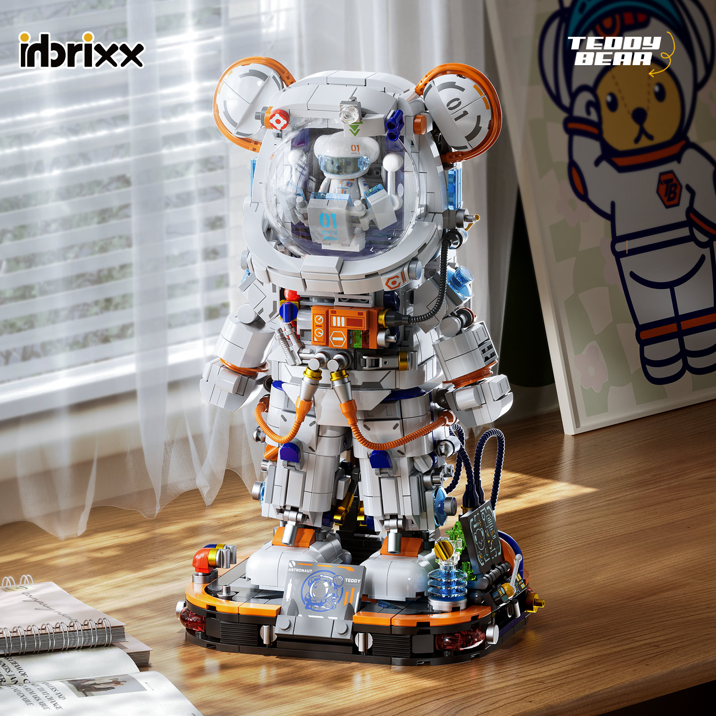 inbrixx积乎超载泰迪宇航员积木破晓地球仪航天玩具男孩生日礼物