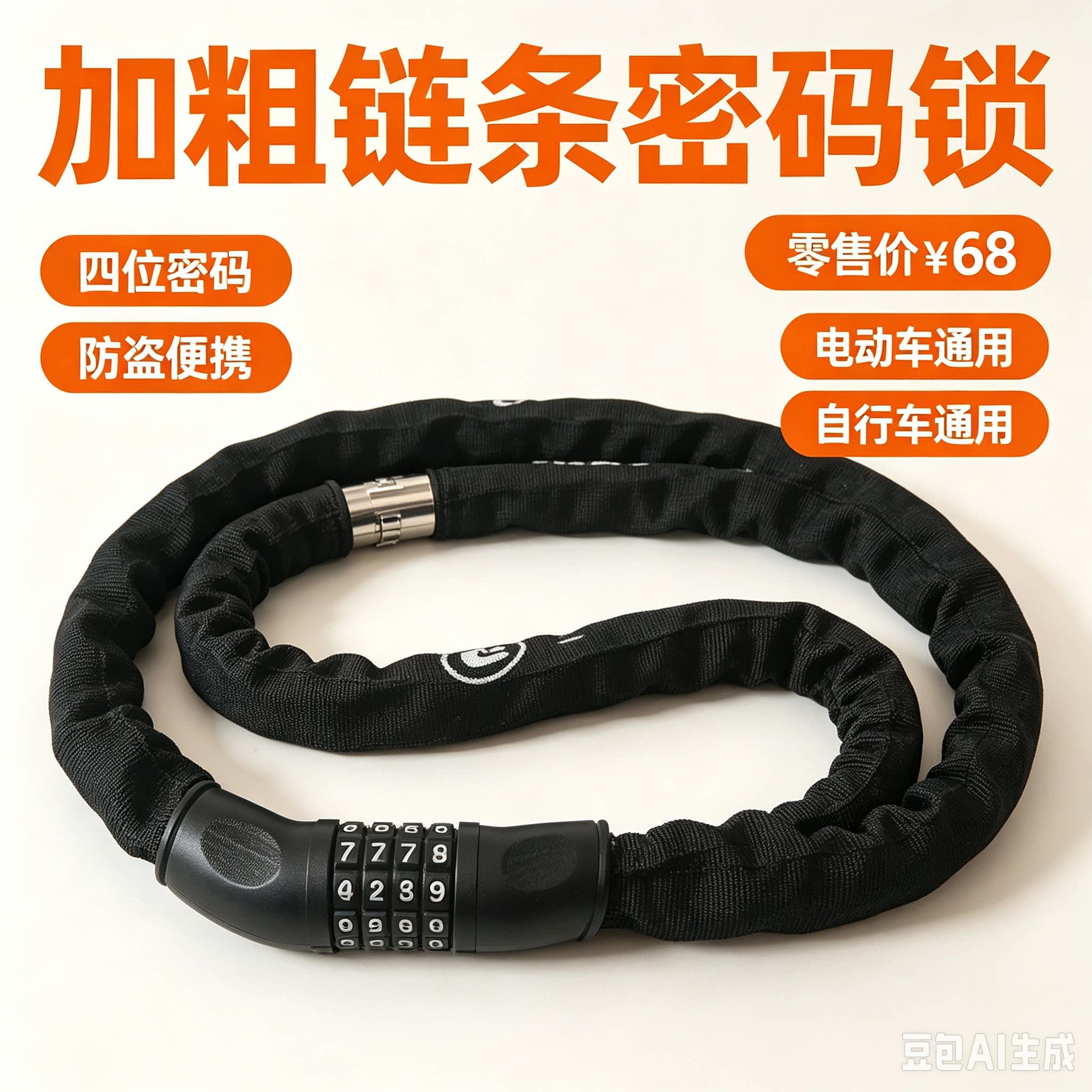 自行车锁密码锁电动电瓶车山地车单车防盗链锁车锁便携式链条锁